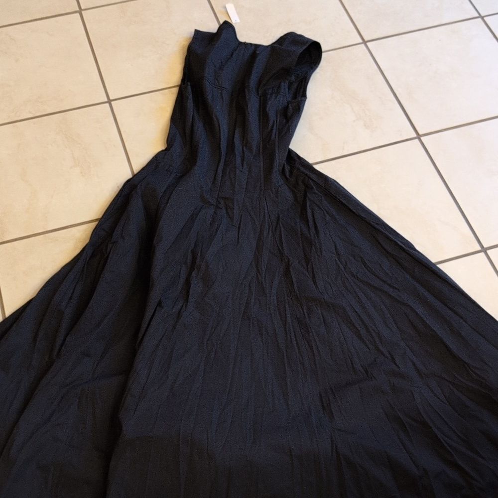 NWT Madewell Yana Dress V-Neck Circle Midi Jet Black Size 00 - Picture 3 of 16